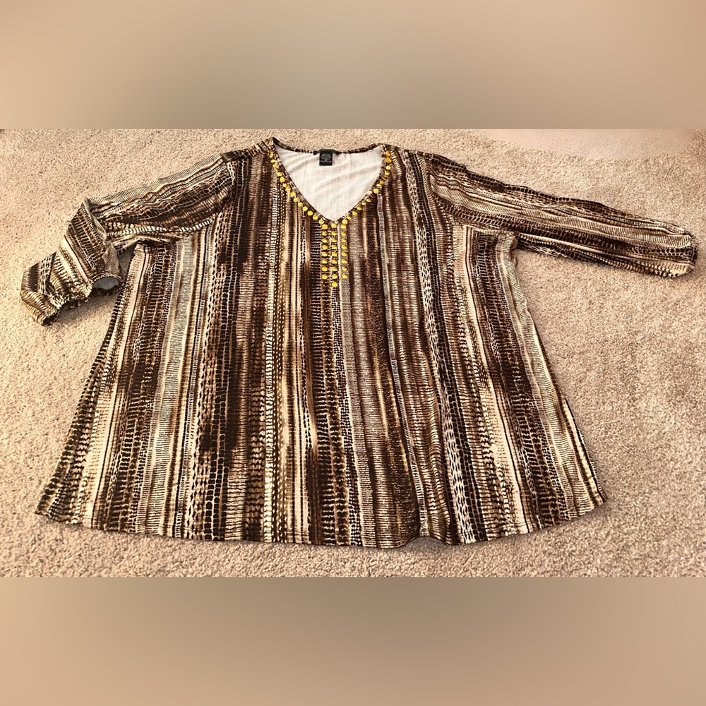 Robert Louis V-Neck Striped Top. Size 2X